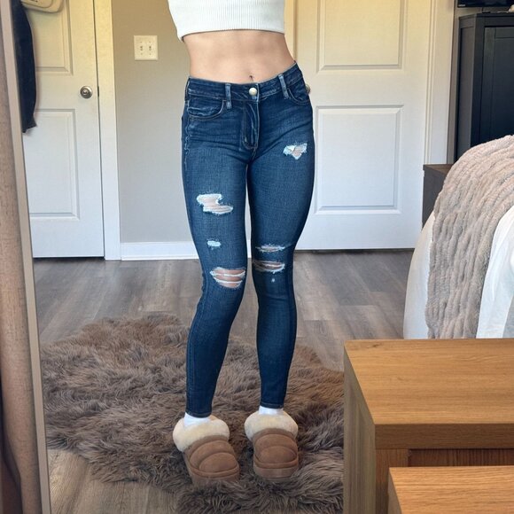 American Eagle 360 Super Stretch Skinny Jeans Womens Mid Rise Distressed Denim - Picture 4 of 10